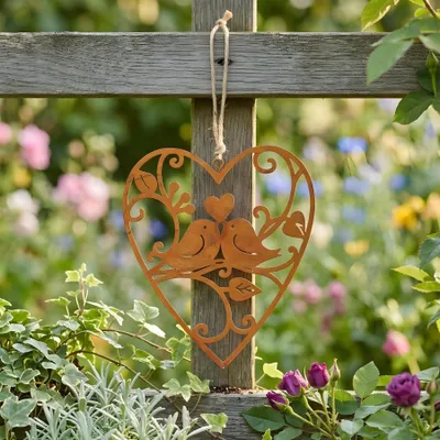 Produktbild von Schild Herz 10x12cm Gartendeko Vogel Liebe Türschild Edelrost Wandbild Rostdeko Deko Rost Gartenschild Geschenkidee