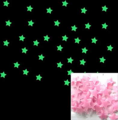 Produktbild von 100 Stück Leuchtaufkleber Kinderzimmer Leuchtsterne Sternenhimmel Wandaufkleber, Farbe:Rosa