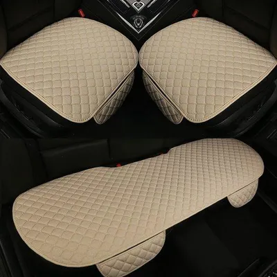 Productafbeelding van Autostoelhoesjes van linnen, geschikt voor auto's, inclusief 1 set voor de voorstoelen en 1 hoes voor de achterbank, universeel passend voor 90% van de voertuigen, SUV's, auto's en sedans (3 stuks - beige).