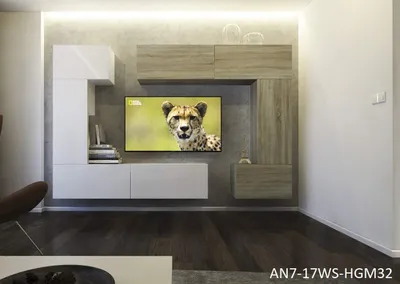 Produktbild von Furnitech Colmar Modernes Wohnzimmer Wohnwände Wohnschränke Schrankwand Schwarz Weiß Hochglänzend AN 7 (Möbel ohne LED, AN7-17WS-HGM32 1B)