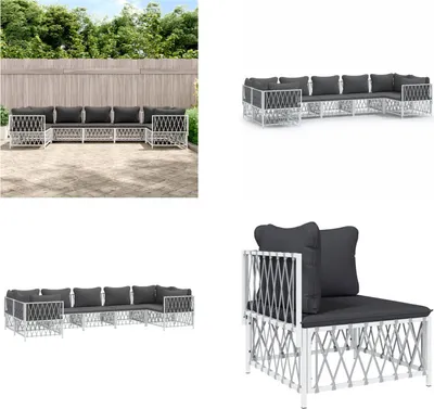 Image de vidaXL 7 pcs. Garden Lounge Set with Coussin White Steel - Garden Lounge Set - Garden Lounge Sets - Lounge Set - Garden Lounge Set