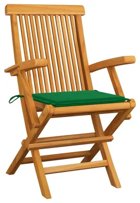 Produktbild von vidaXL Gartenstühle mit Grünen Kissen 4 Stk. Massivholz Teak