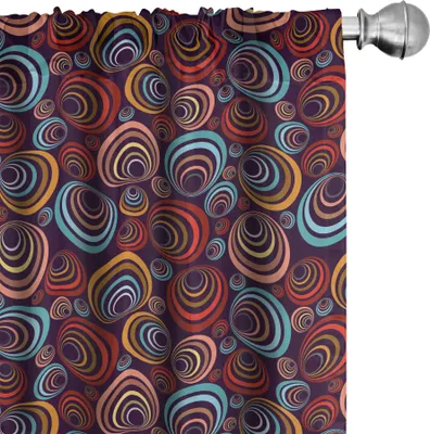 Image de ABAKUHAUS Rideaux abstraits, voilages, motifs géométriques ovales sinueux circulaires avec graphisme rétro artistique représentant des tourbillons, 2 pièces 75 x 245 cm, multicolore