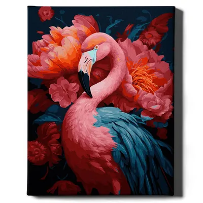 Produktbild von Oh Art! – Malen nach Zahlen Set Flamingo – 40x50cm, mit Holzrahmen und Pinseln DIY