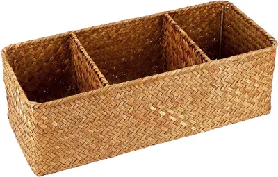 Immagine prodotto di Cesto portaoggetti con 3 scomparti, color caramello, intrecciato, per la cucina