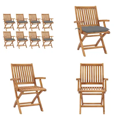 Produktbild von vidaXL Klappbare Gartenstühle mit Kissen 8 Stk. Massivholz Teak - Gartenstuhl - Gartenstühle - Holzstuhl - Holzstühle