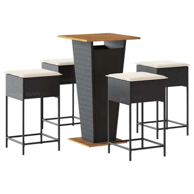 Produktbild von vidaXL 5-tlg. Gartenbar-Set mit Kissen Schwarz Poly Rattan