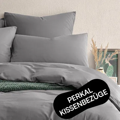 Kissenbezug 80x80 cm, 2er Set, Dunkelgrau, Baumwolle, Percal, Oeko-Tex