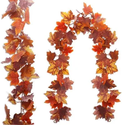 Produktbild von Herbstscheren - Kunstliche Blätter - Hausdeko - Realistisches Farbverlauf - 2 Stück 1,7m - Orange Gelb Rot