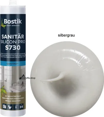 Produktbild von Bostik S730 Sanitär Silicon Pro 300ml Kartusche Silikon Fugen Dichtstoff Silbergrau