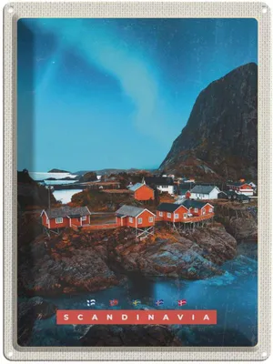 Produktbild von vianmo Blechschild 40x30 cm SkandinawienMeer Gebirge Bildmotiv Reisemotiv Abenteuer Reisen Europa Urlaub