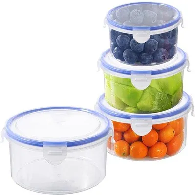 Image de Lot de 4 boîtes alimentaires en plastique, transparentes, adaptées au micro-ondes et au congélateur