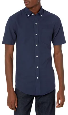 Produktbild von A. Essentials Herren Regular Fit Kurzarm-Oxfordhemd aus 100% Baumwolle, Marinebl