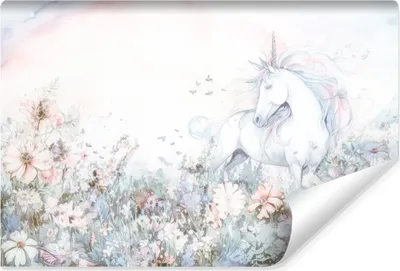 Produktbild von Muralo Vlies Fototapete EINHORN Blumen Regenbogen Aquarell Vintage Br. 315cm x Hö. 210cm