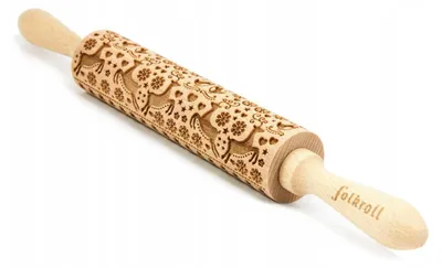 Obrázek produktu pro Folkroll Vánoční sobíci gravírovaný dřevěný váleček na cukroví