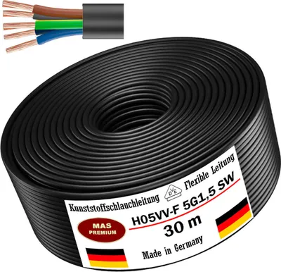 Produktbild von 30m Kunststoffschlauchleitung H05VV-F 5G1,5 Schwarz Flexible Leitung Gerätekabel