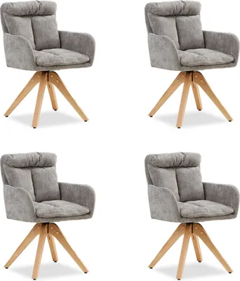 Obrázek produktu pro Homestyle4u Jídelní židle, sada 4 ks, otočné, plátěné sedáky, šedé, čalouněné židle, čalouněné křeslo, židle s područkami, dřevo