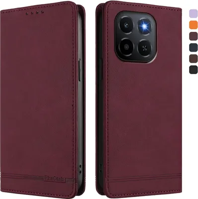 Image de Etui pour Honor X6C, étui rétro en cuirPolyuréthaneavec support et fentes pour cartes de crédit Rouge