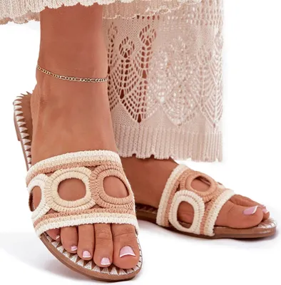 Produktbild von Gehäkelte Damenschlappen mit flachem Absatz beige Nirina 37