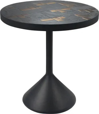 Produktbild von Casa Padrino Luxus Wohnzimmertisch Mehrfarbig / Schwarz Ø 50 x H. 53 cm - Runder Couchtisch mit Schieferplatten & Keramik Fliesen