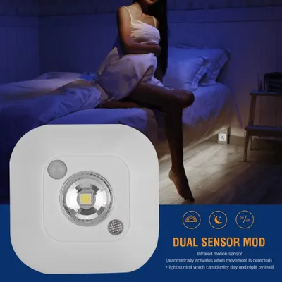 Image de Mini lampe de nuit sans fil à détecteur de mouvement infrarouge LED Alimentation par batterie Lampe pour armoire blanche