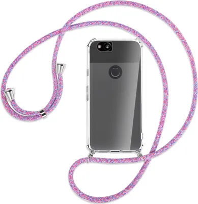 Produktbild von Handykette Backcover-Schutzhülle mit Band (Metall silberfarben) für Google Pixel 2 - lila/rosa/blau