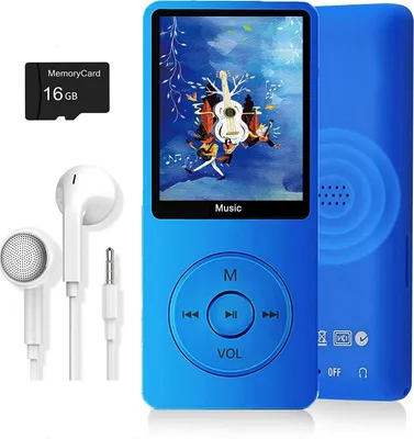 Obrázek produktu pro MP3 přehrávač, hudební přehrávač s 16GB microSD kartou, integrovaný reproduktor/přehrávání fotografií/videa/FM rádio/hlasový záznamník/čtečka elektronických knih, podpora až 128 GB