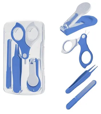 Image de Kit de soins pour bébé, 4 pièces, bleu clair, en acier inoxydable, plastique
