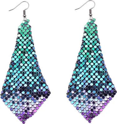 Produktbild von Damen-Ohrringe, modisch, quadratisch, mit Pailletten, Quaste, baumelnd, Statement-Schmuck, Geschenk-Mehrfarbig