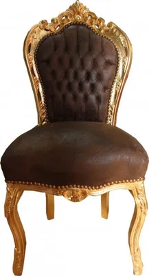 Produktbild von Casa Padrino Barock Esszimmer Stuhl Braun Lederoptik / Gold - Möbel