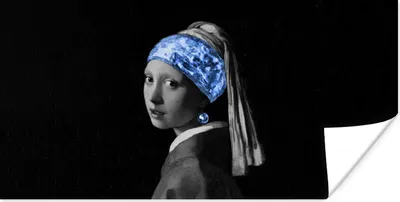 Produktbild von MuchoWow® Poster Mädchen mit einem Perlenohrring - Blau - Vermeer 40x20 cm - Poster für die Wand - Poster Schlafzimmer