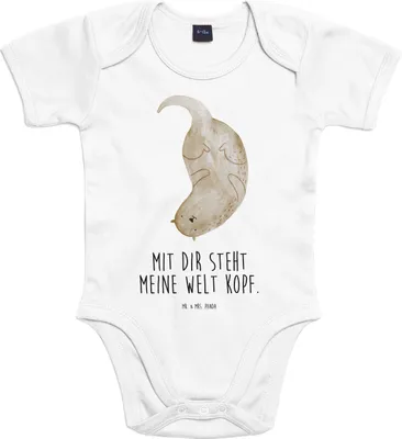 Produktbild von Mr. & Mrs. Panda Strampler Otter Kopfüber 12. - 18. Monat - Heather Grey - Geschenk, Baby, Seeotter, Babystrampler, Liebe, Niedlich, Verliebt, Verknallt, Kurzarmbody