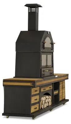 Produktbild von Elegante schwarze Außenküche aus Holz und Edelstahl für Garten
