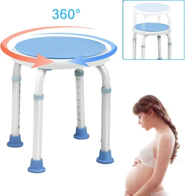 Produktbild von LZQ Duschhocker Duschstuhl Höhenverstellbar 36-51 cm und 360° Drehbar Badhocker Duschhilfe Anti-Rutsch Badsitz aus Alu und Kunststoff für Alter, Schwangere