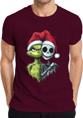 Produktbild von Grinch Jack Skellington Weihnachten Totenkopf gruselig Gothic Herren T-Shirt, Burgundy, 3XL