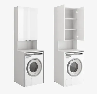 Produktbild von Waschmaschinenschrank Badezimmer Hochschrank Überbauschrank für Waschmaschine und Wäschetrockner 210 x 66 x 50/56 cm weiß (Weiß matt/Weiß Hochglanz, 56 cm tief)