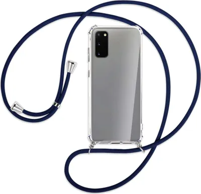 Produktbild von Handykette Backcover-Schutzhülle mit Band (Metall silberfarben) für Samsung Galaxy S20 (G980) - dunkelblau