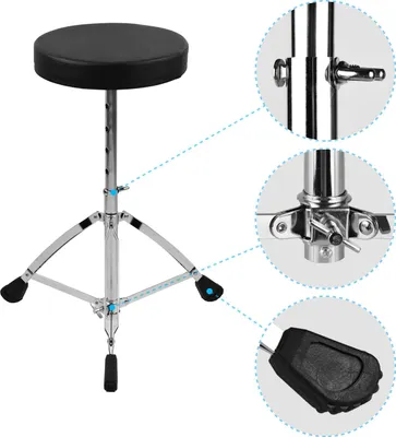 Produktbild von Universal Drum Throne Runder gepolsterter Sitzhocker Doppelstrebige Edelstahlbeine Rutschfest 5-stufig höhenverstellbar für erwachsene Schlagzeuger