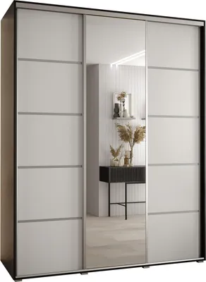 Produktbild von MEBLE KRYSPOL Davos 5 Schrank, drei Türen - 235,2x200x60 cm - Schwarz Weiß Silber