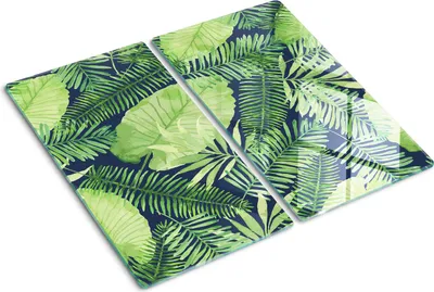 Obrázek produktu pro Kryt varné desky – Kryt na indukční desku – Ochranná skleněná deska – 2x30x52 cm– Skleněné ochranné desky na sporák –Tvrzené sklo –Tropické listy