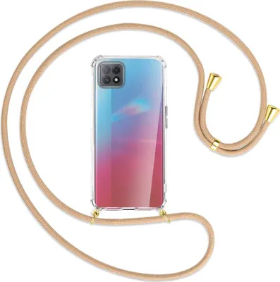 Produktbild von Handykette Backcover-Schutzhülle mit Band (Metall goldfarben) für Oppo A73 5G - beige