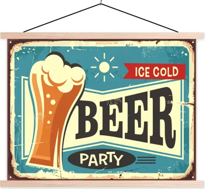 Produktbild von MuchoWow® Textilposter Mannshöhle - Bier - Jahrgang 120x90 cm mit holzfarbenen Rahmen - Magnetisch