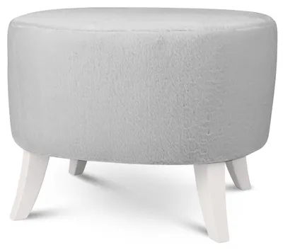 Produktbild von MG Design Ovaler Kunstfell-Hocker 52 x 62 cm in Grau mit Holzbeinen - Gepolsterter Fußhocker für Wohnzimmer oder Schlafzimmer