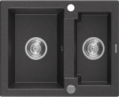 Produktbild von Mexen Carlos 1,5-Becken-Granitspüle 582 x 475 mm, Schwarz gesprenkelt, Siphon chrom - 6518581500-76