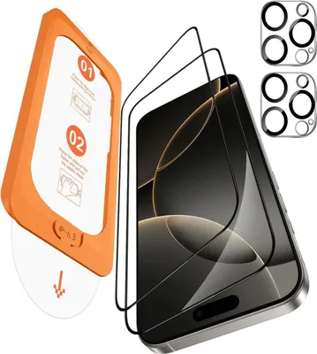 Produktbild von OMOTON iPhone 16 Pro Panzerglas Kameraschutz 9H Full Screen 2+2 Stück 6,3 Zoll