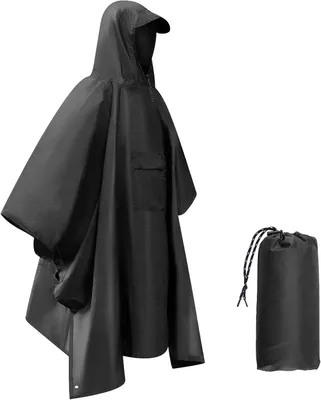 Productafbeelding van Waterdichte regenponcho lichtgewicht herbruikbare regenponcho voor volwassenen met capuchon voor buitenactiviteiten wandelen, kamperen, fietsen