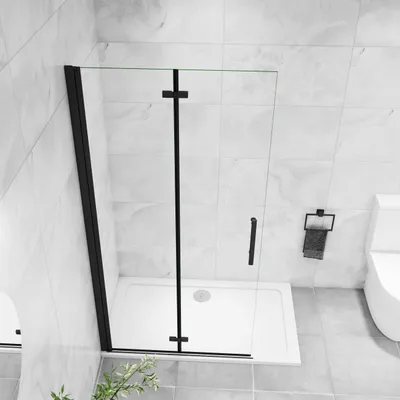 Produktbild von 110x195cm Walk in Schwarz Faltbar+drehbar 6mm Nano ESG Glas Duschkabine Duschabtrennung