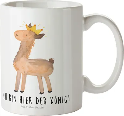 Produktbild von Mr. & Mrs. Panda Henkelbecher Lama König - Weiß - Geschenk, Kindertasse, Plastikbecher, Abitur, Mama, Abi, Pott, Trinklernbecher, Schulkind Tasse, Freundin, Lamas