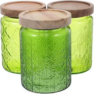 Imagen del producto de Conjunto de recipientes de vidrio con tapas de madera, tarro para café