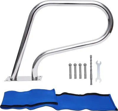Produktbild von Pool-Handlauf - Griffgeländer für Pool & Spa - Edelstahl - 81×58 cm - Korrosionsbeständig - Blauer Rutschfester Griff - Silber